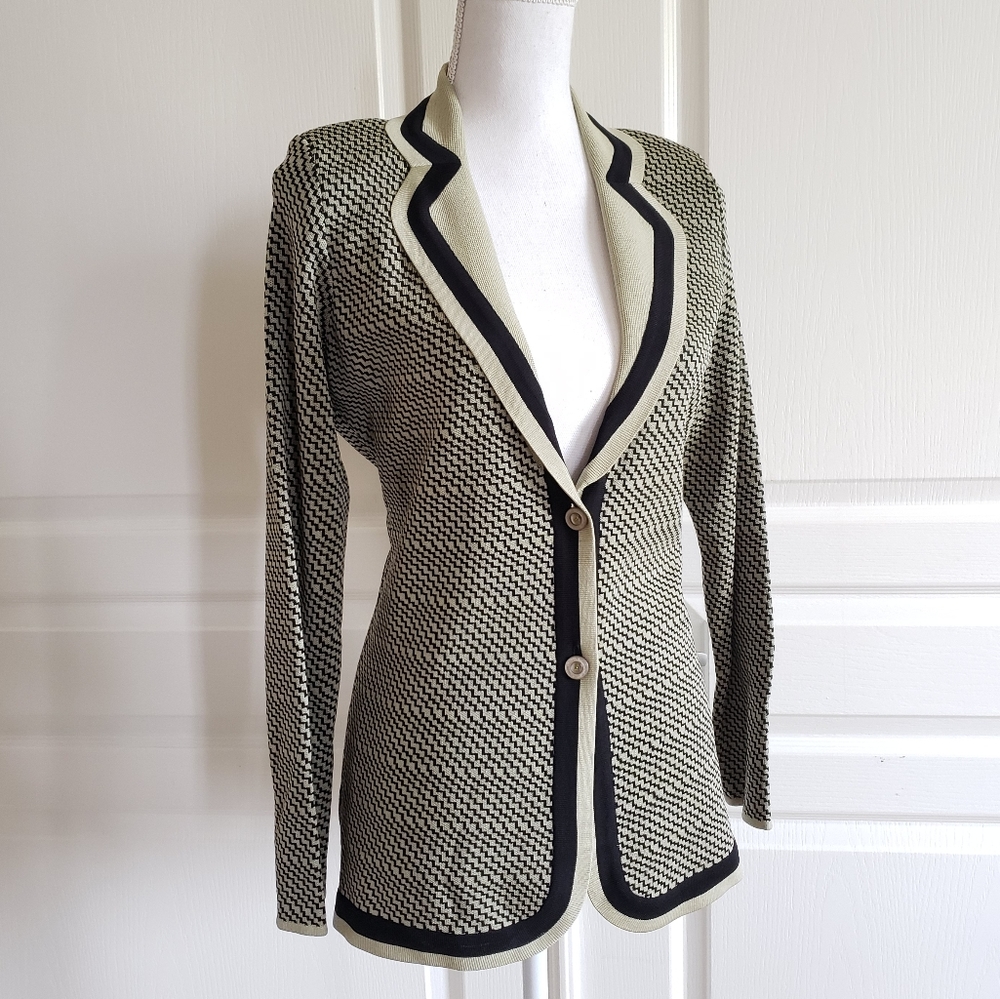 Misook Two Button Blazer Olive Green Zig Z…